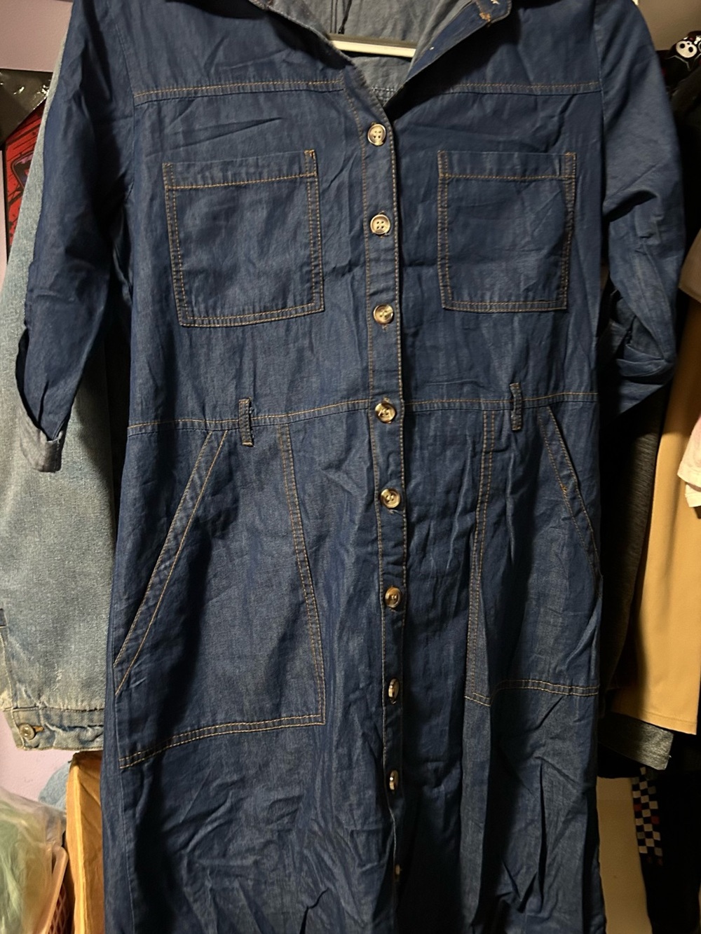 Speed Control Dark Blue Denim Button-Front Jacket Dress